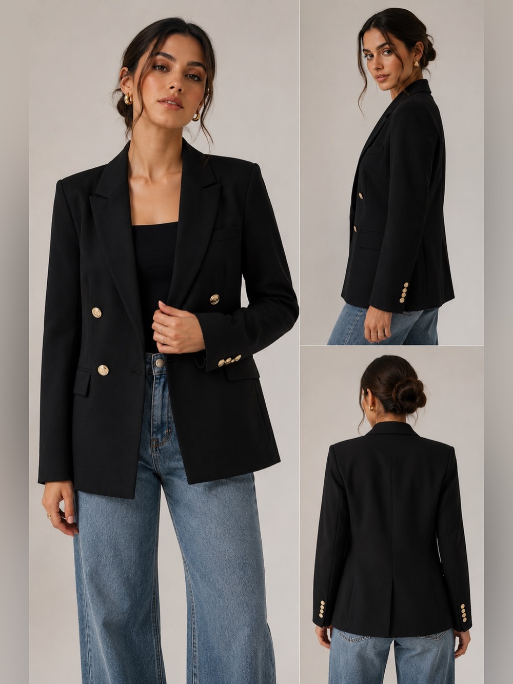 H&M Dark Navy Double-Breasted Gold Button Blazer Size M NWOT